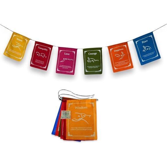 Handmade Tibetan Affirmation Prayer Flags Peace Happiness Courage Love Wisdom - Picture 2 of 7